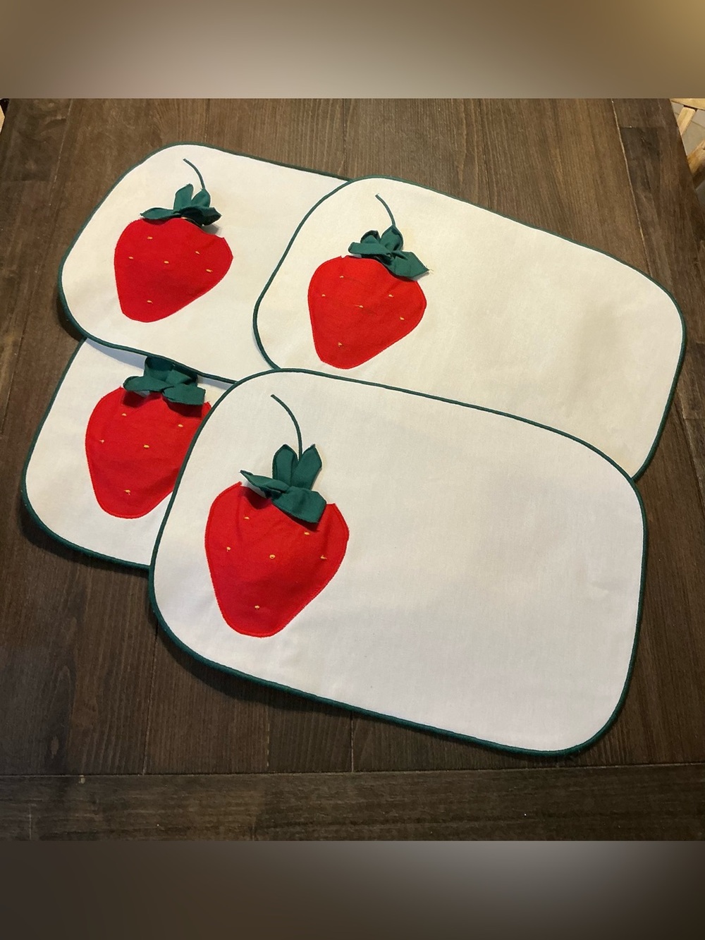 Set of 4 Vintage 70’s Heritage Linens Sidekick Strawberry Appliqué Placemats